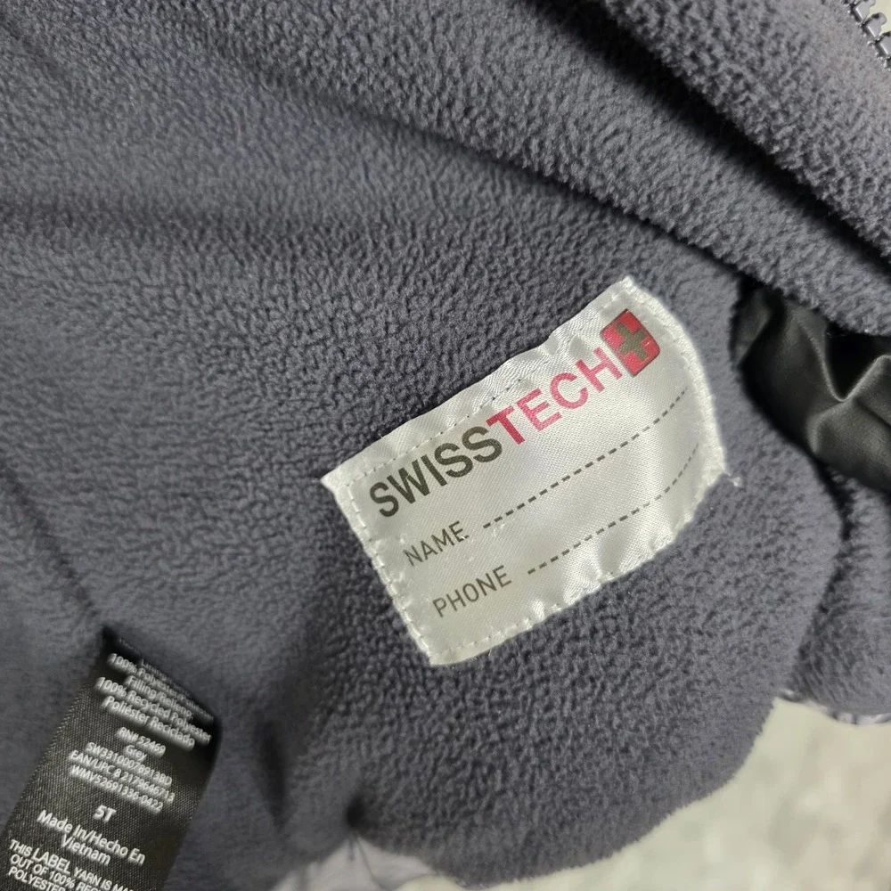 Kids SwissTech Dinosaur Puffer Jacket Hooded‎ Sherpa Lined Gray 5T
